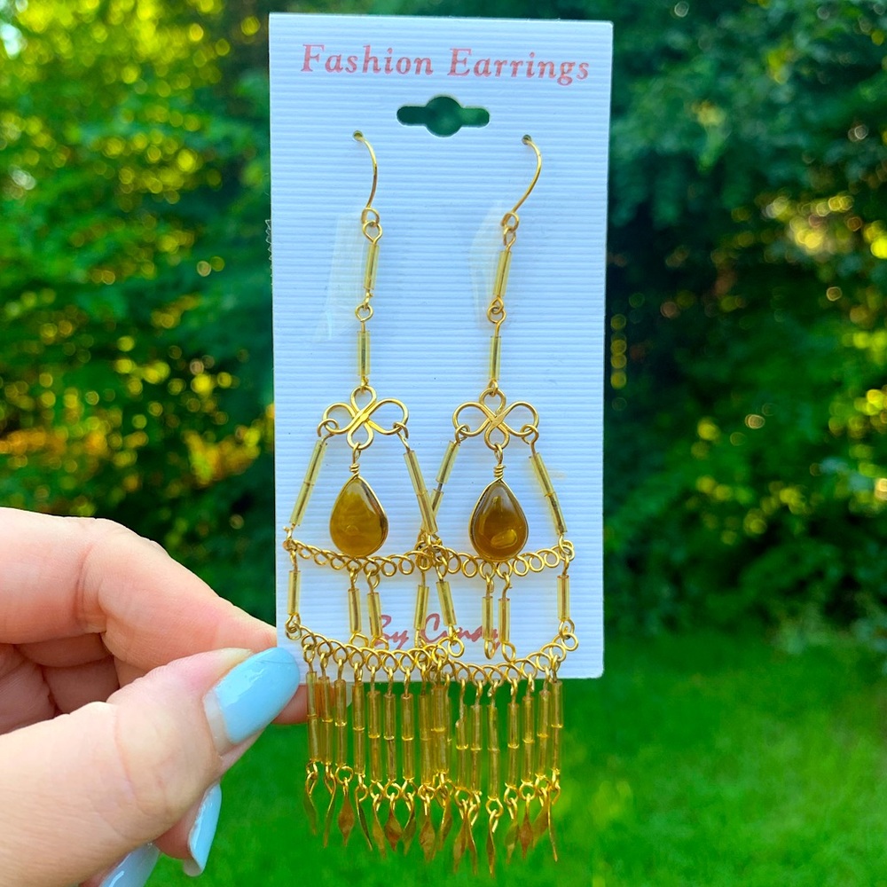 Handmade Beaded Fringe Dangle Earrings